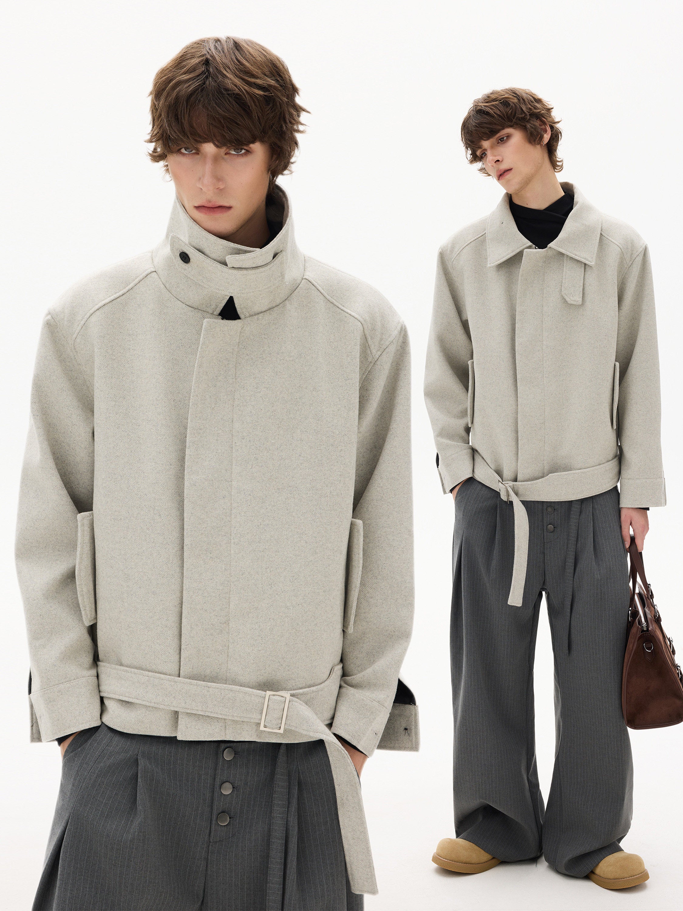 OVERSIZED WOOL BLEND COLLARED OUTERWEAR EHW5049