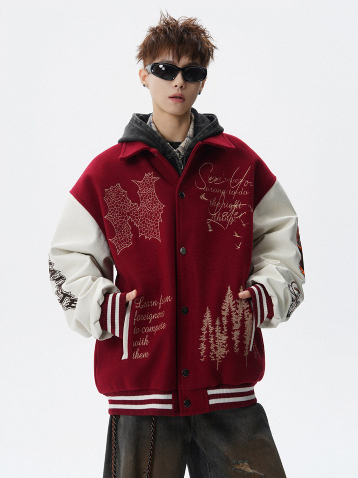 VINTAGE EMBROIDERED VARSITY JACKET-MEN'S RETRO STREETWEAR EHW5021