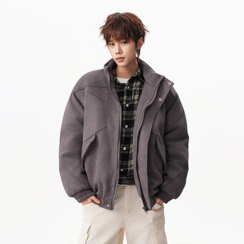 Suede Stand Collar Bomber Jacket Men's Casual Winter Coat EHW5037