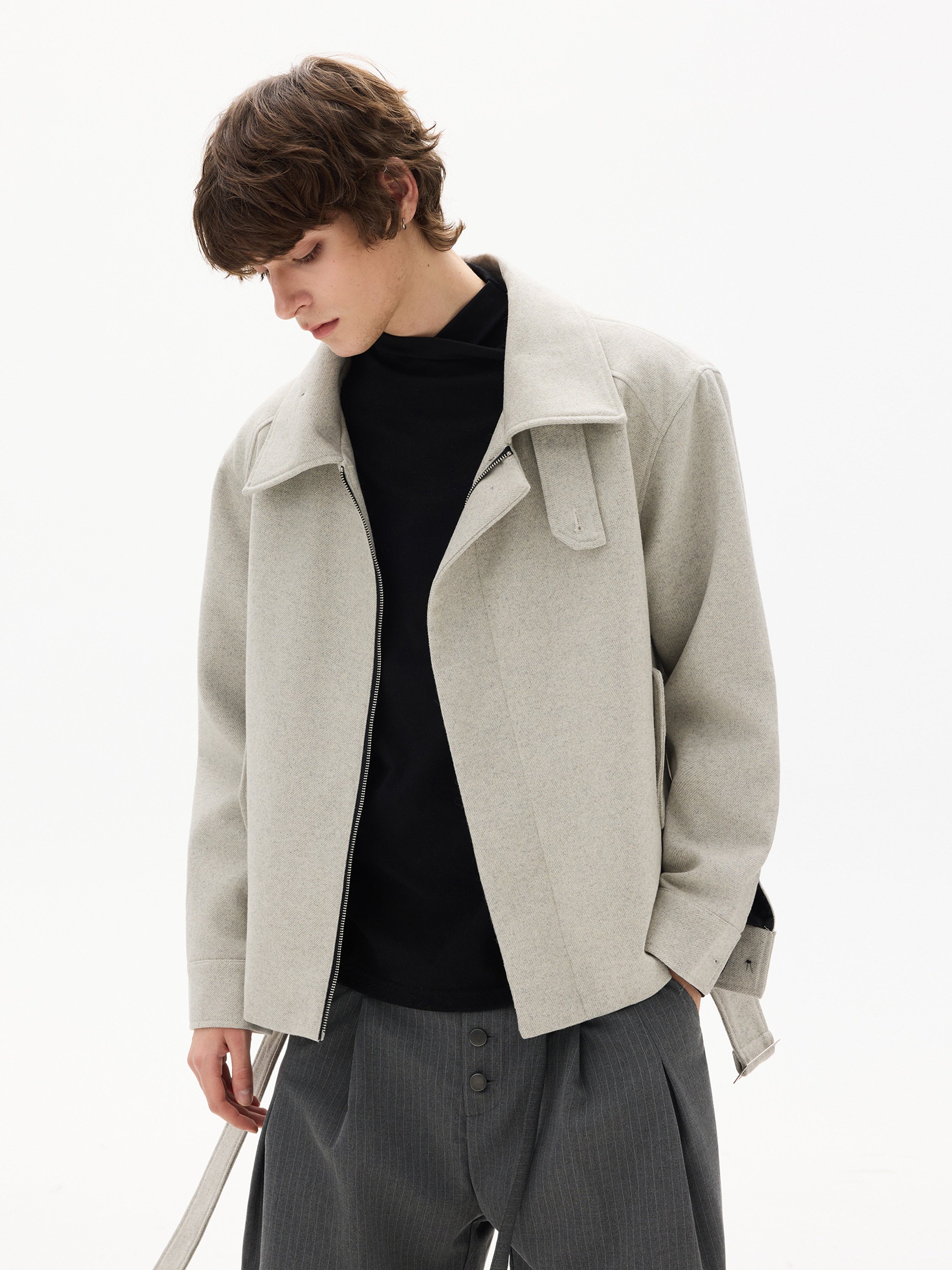 OVERSIZED WOOL BLEND COLLARED OUTERWEAR EHW5049
