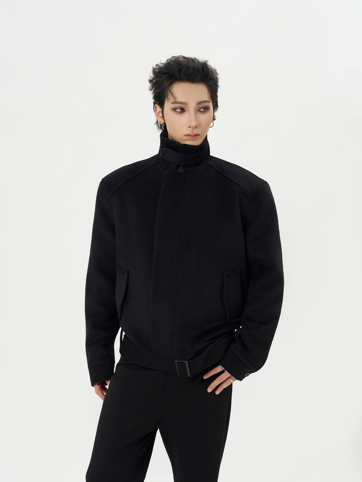 OVERSIZED WOOL BLEND COLLARED OUTERWEAR EHW5049