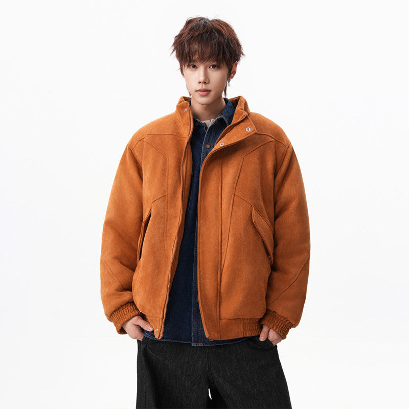 Suede Stand Collar Bomber Jacket Men's Casual Winter Coat EHW5037