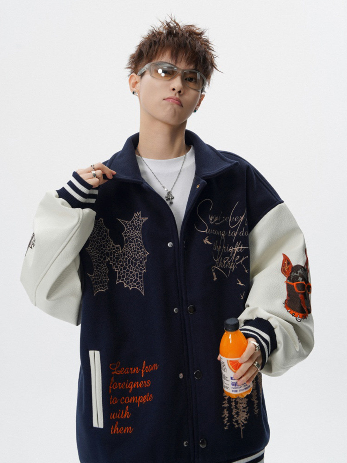 VINTAGE EMBROIDERED VARSITY JACKET-MEN'S RETRO STREETWEAR EHW5021