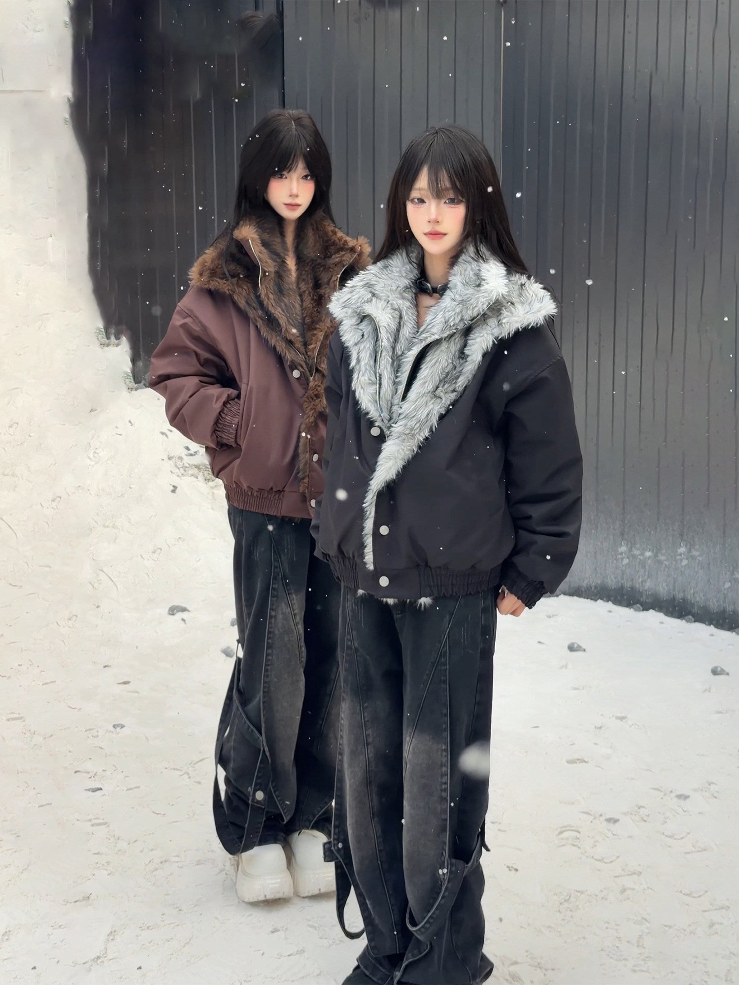 FAUX FUR TRIM CROPPED BOMBER JACKET-FAUX TWO-PIECE STYLE EHW5031