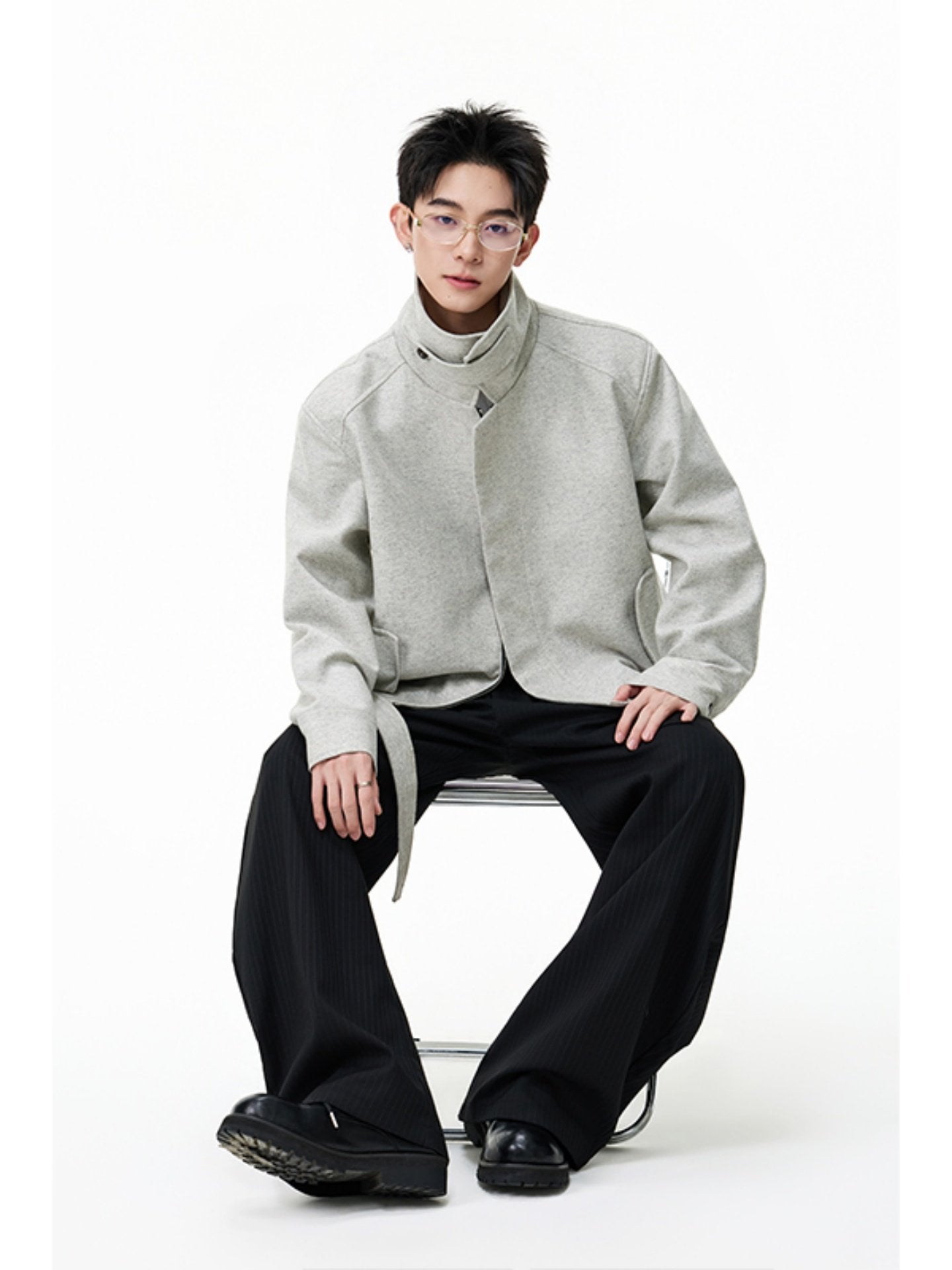 OVERSIZED WOOL BLEND COLLARED OUTERWEAR EHW5049