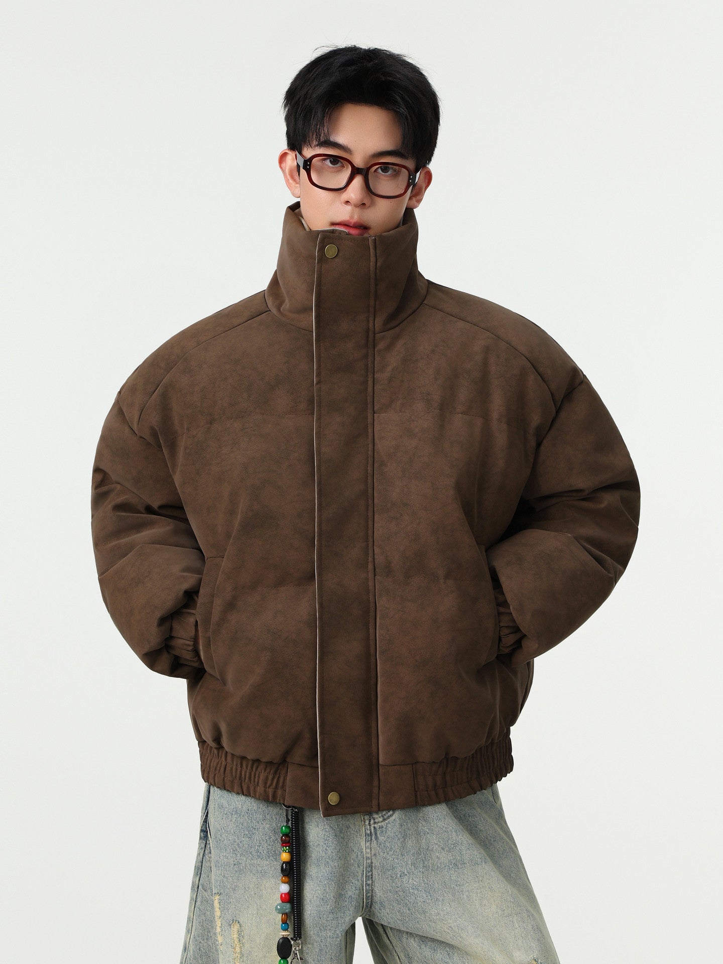 COLOR BLOCK COLLAR OVERSIZED BOMBER JACKET EHW5032