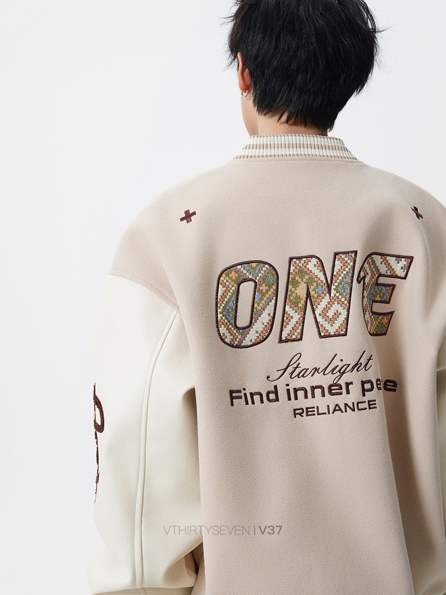 COLOR CLASHING VARSITY JACKET WITH PATCHES - STREETWEAR OVERSIZED BOMBER COAT EHW5024