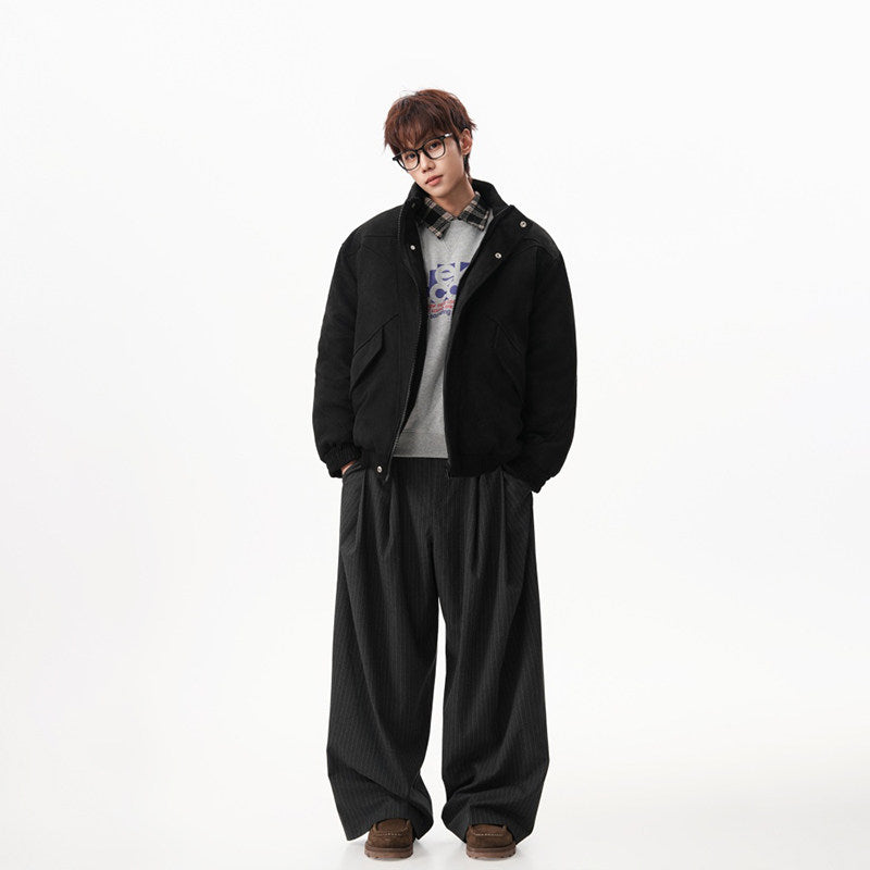 Suede Stand Collar Bomber Jacket Men's Casual Winter Coat EHW5037