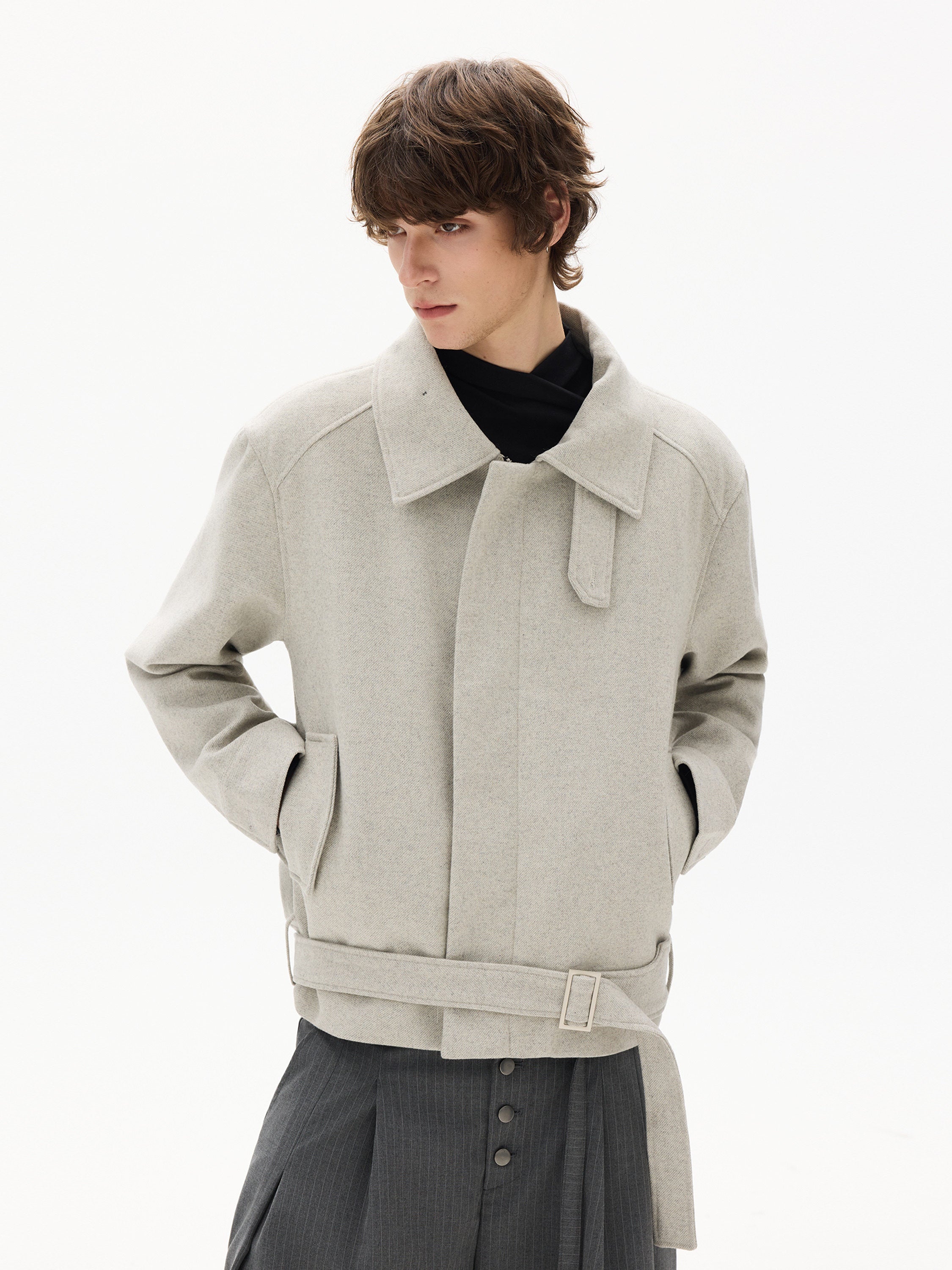 OVERSIZED WOOL BLEND COLLARED OUTERWEAR EHW5049