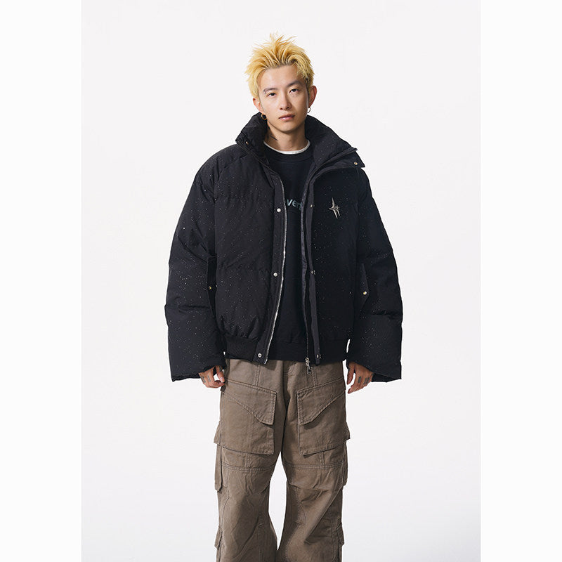 OVERSIZED BLACK PUFFER BOMBER JACKET WITH STAR DETAIL EHW5034