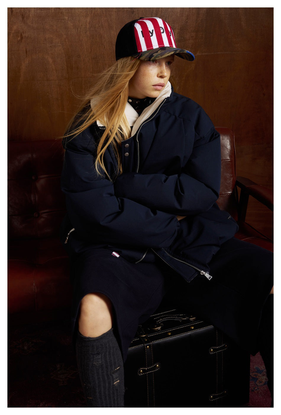 AMERICAN STYLE OVERSIZED STAND-COLLAR DOUBLE-PLACKET DOWN JACKET EHW5020