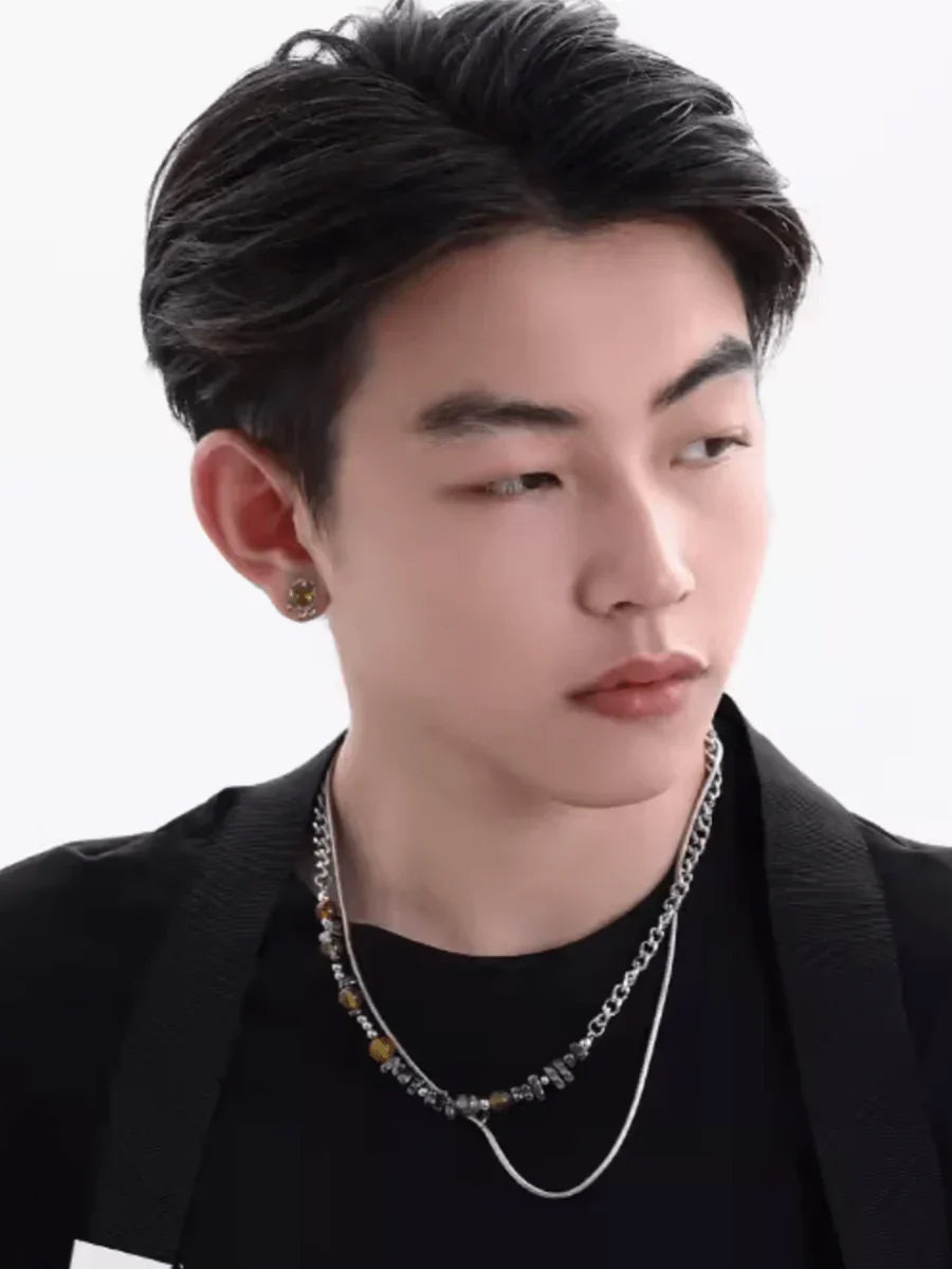 흙색 불규칙 원석 티타늄 체인 목걸이 ST1253