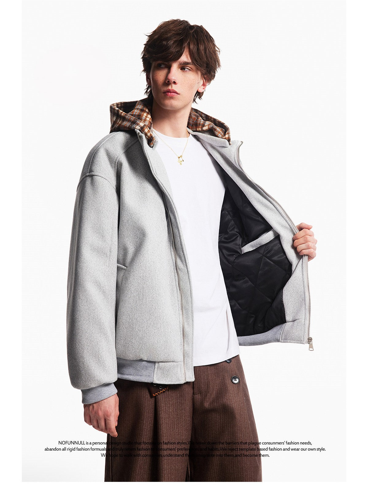 PLAID LINED HOODED BOMBER JACKET EHW5058