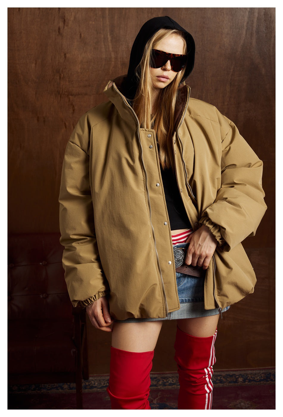 AMERICAN STYLE OVERSIZED STAND-COLLAR DOUBLE-PLACKET DOWN JACKET EHW5020