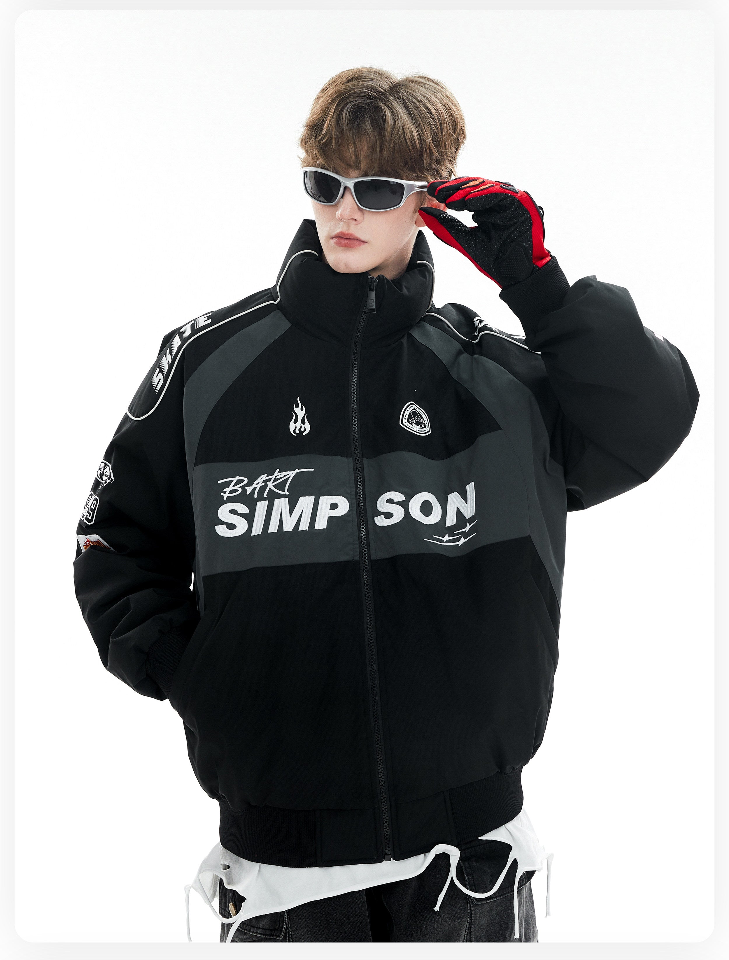 COLOR BLOCK PUFFER JACKET MEN'S STREETWEAR LETTER PRINT OVERSIZED COAT EHW5035