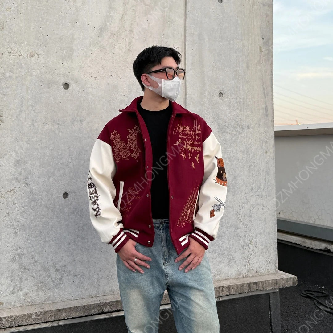 VINTAGE EMBROIDERED VARSITY JACKET-MEN'S RETRO STREETWEAR EHW5021