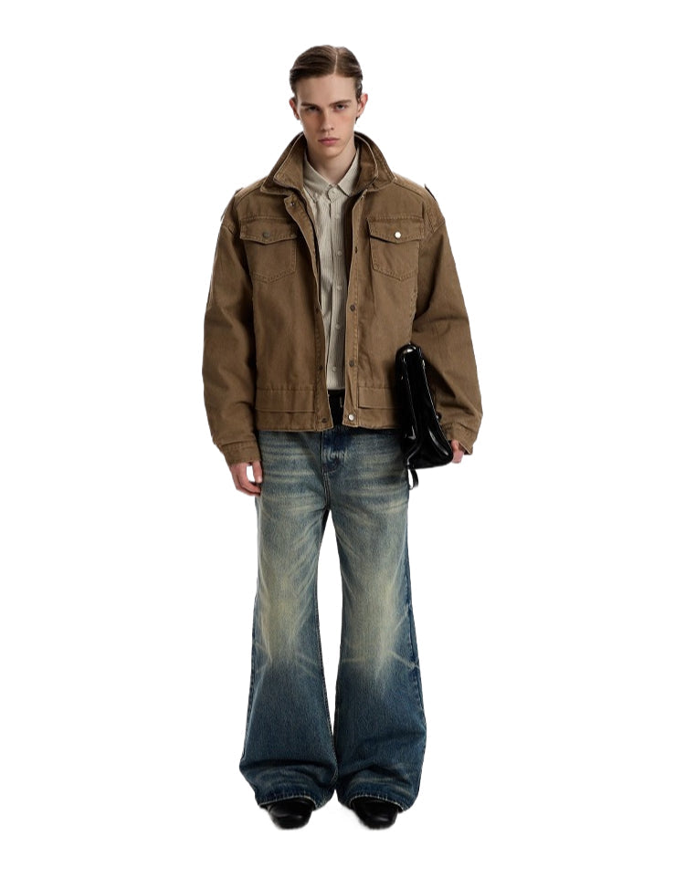 Double collar jacket vintage made old cotton jacket SIN0963