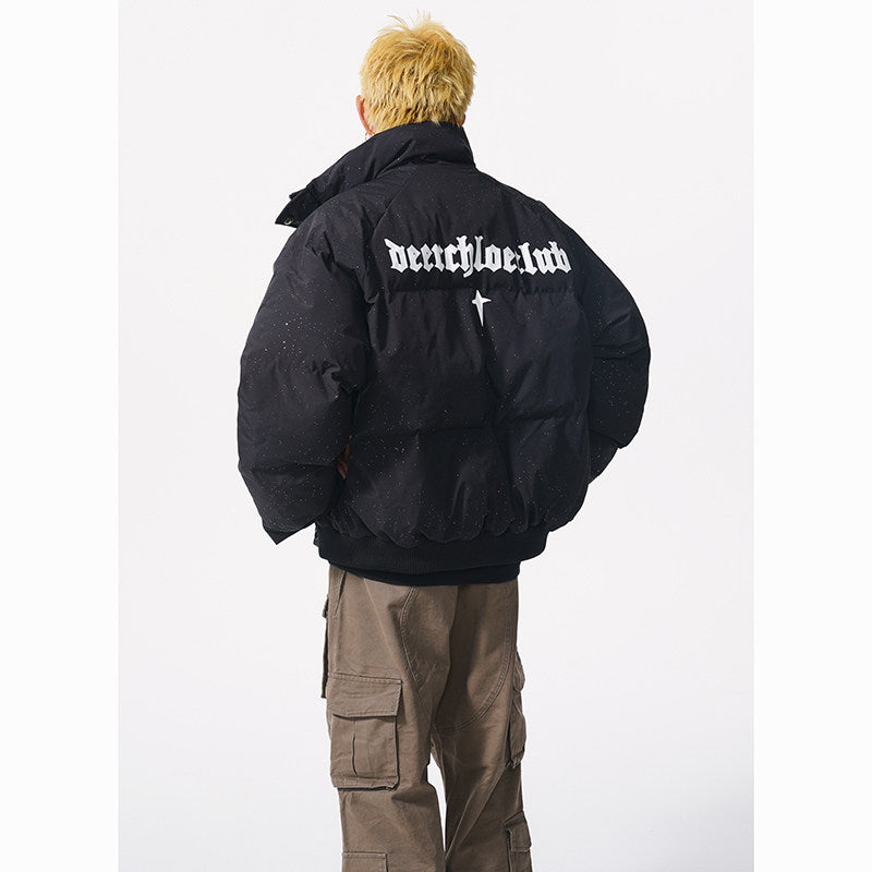 OVERSIZED BLACK PUFFER BOMBER JACKET WITH STAR DETAIL EHW5034