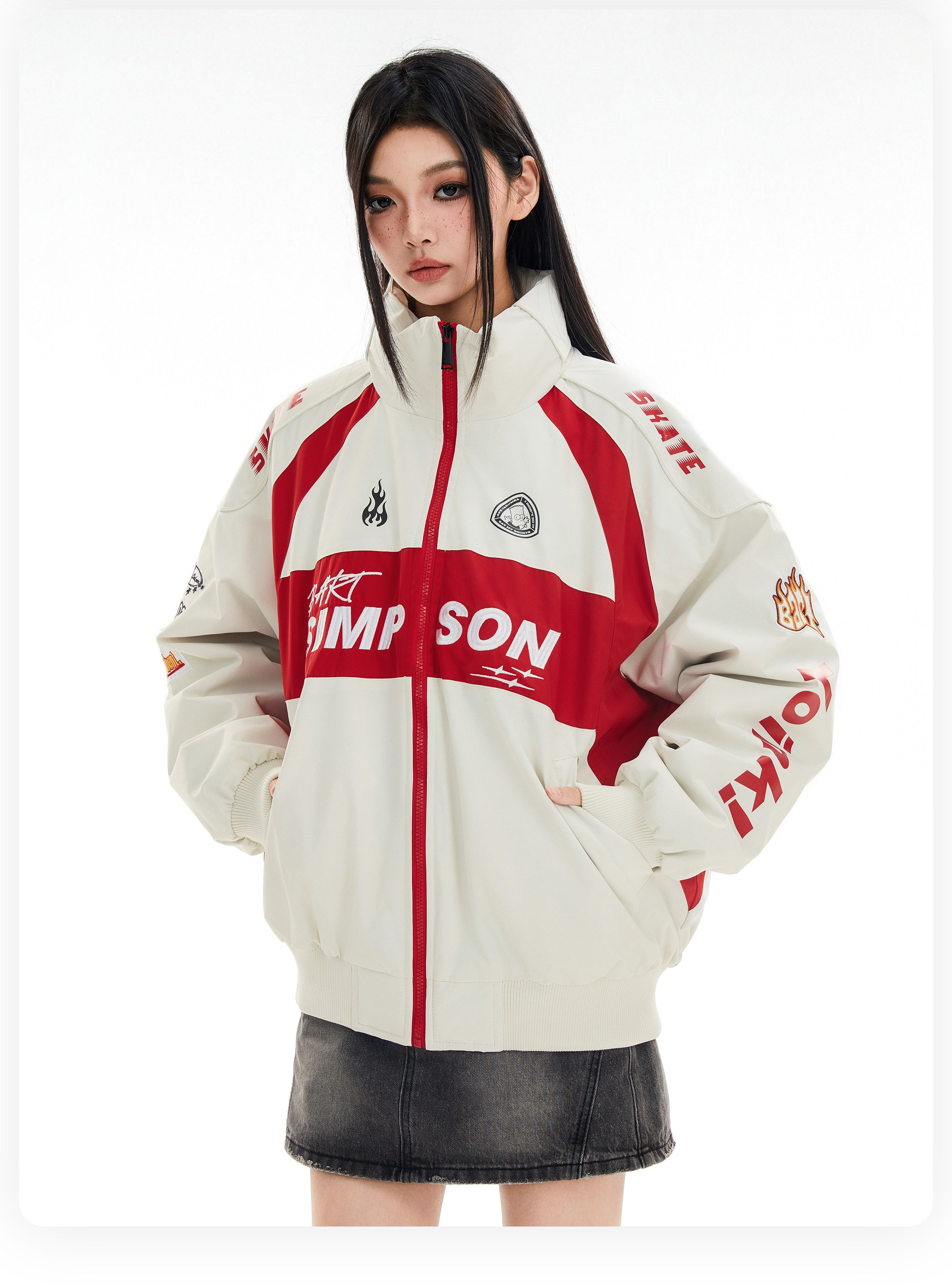 COLOR BLOCK PUFFER JACKET MEN'S STREETWEAR LETTER PRINT OVERSIZED COAT EHW5035