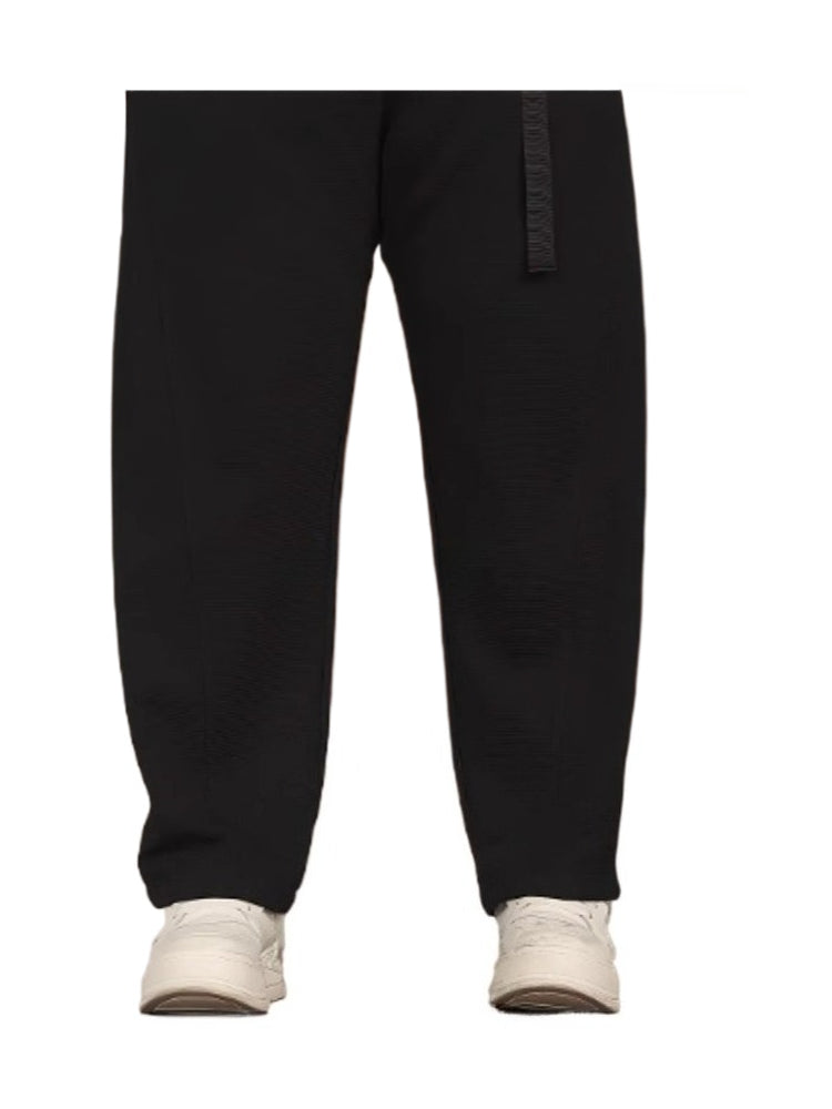 Waffle straight casual pants men's autumn and winter increase the fat to cover the meat and show the pants, and fat boys wear wide-leg pants.