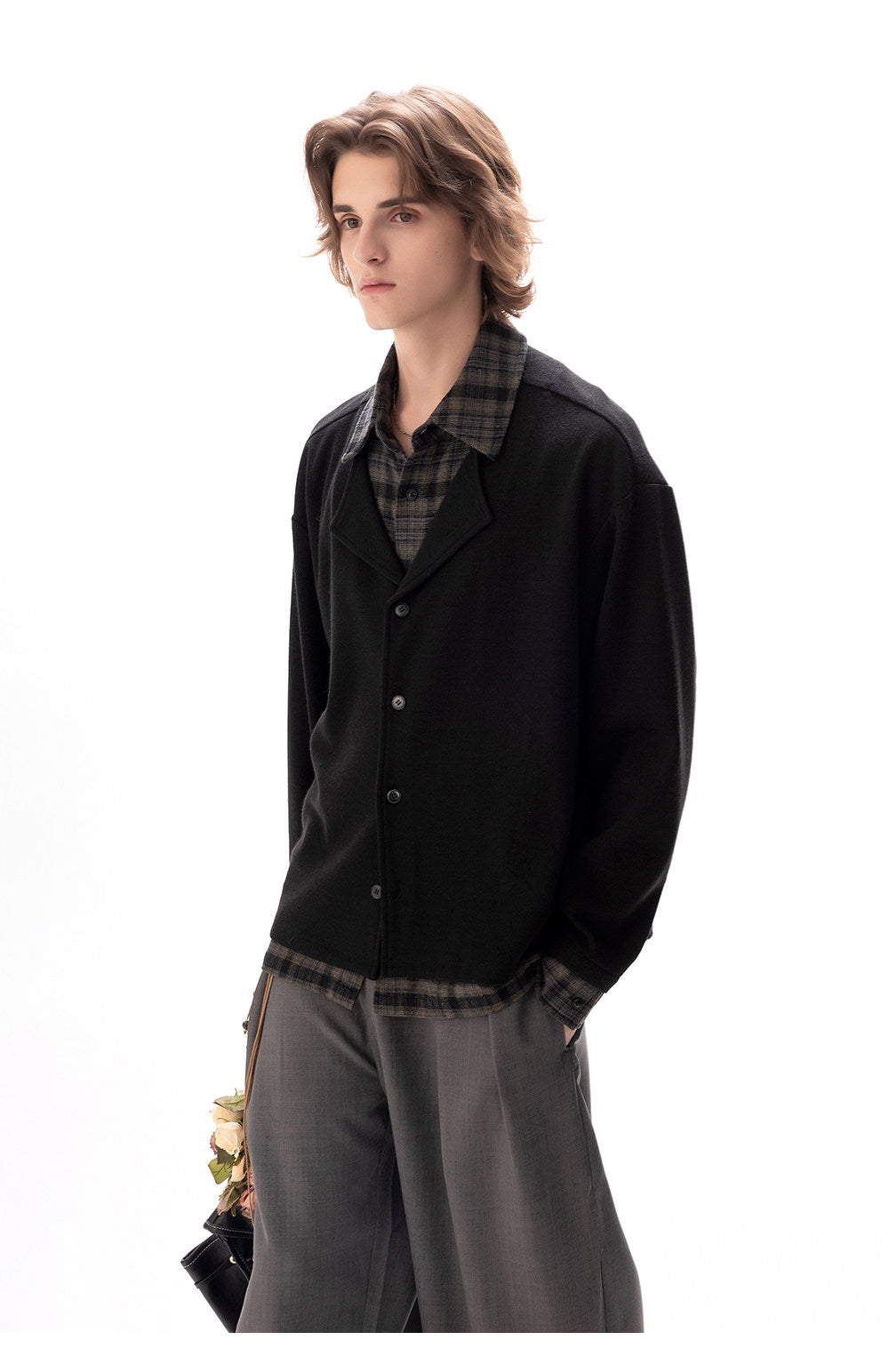 PLAID FAKE TWO-PIECE BLAZER JACKET EHW5050