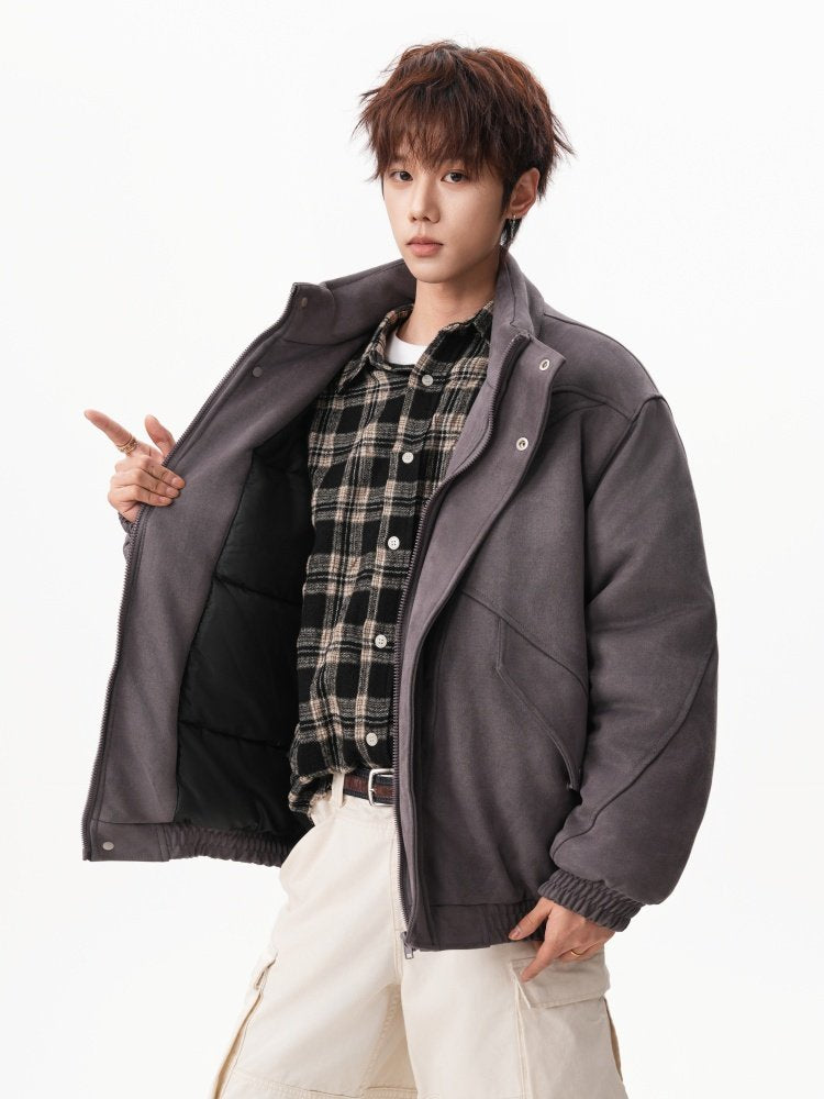 Suede Stand Collar Bomber Jacket Men's Casual Winter Coat EHW5037