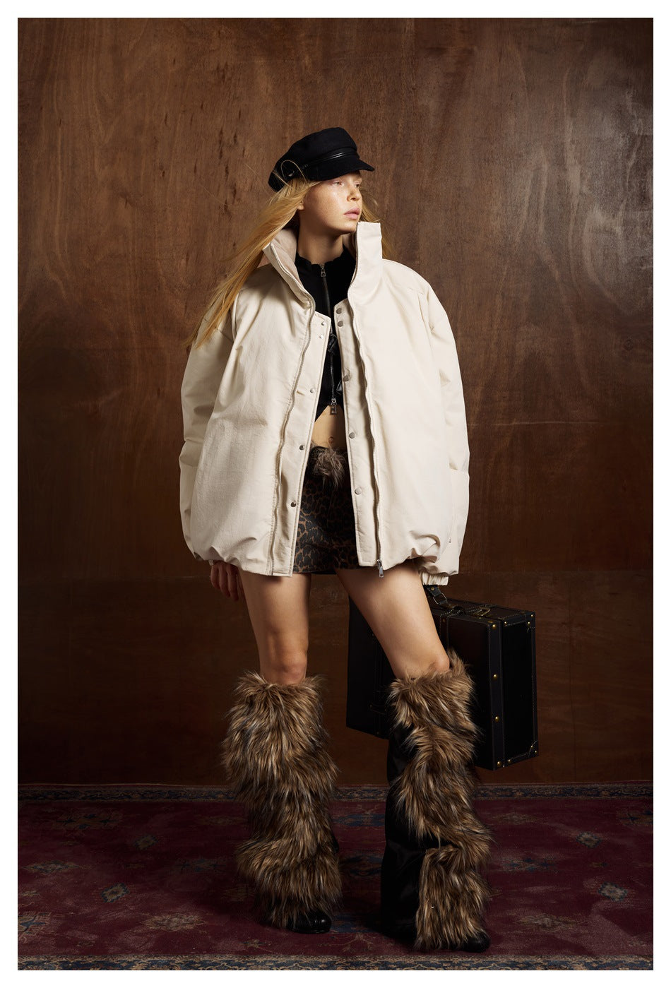 AMERICAN STYLE OVERSIZED STAND-COLLAR DOUBLE-PLACKET DOWN JACKET EHW5020