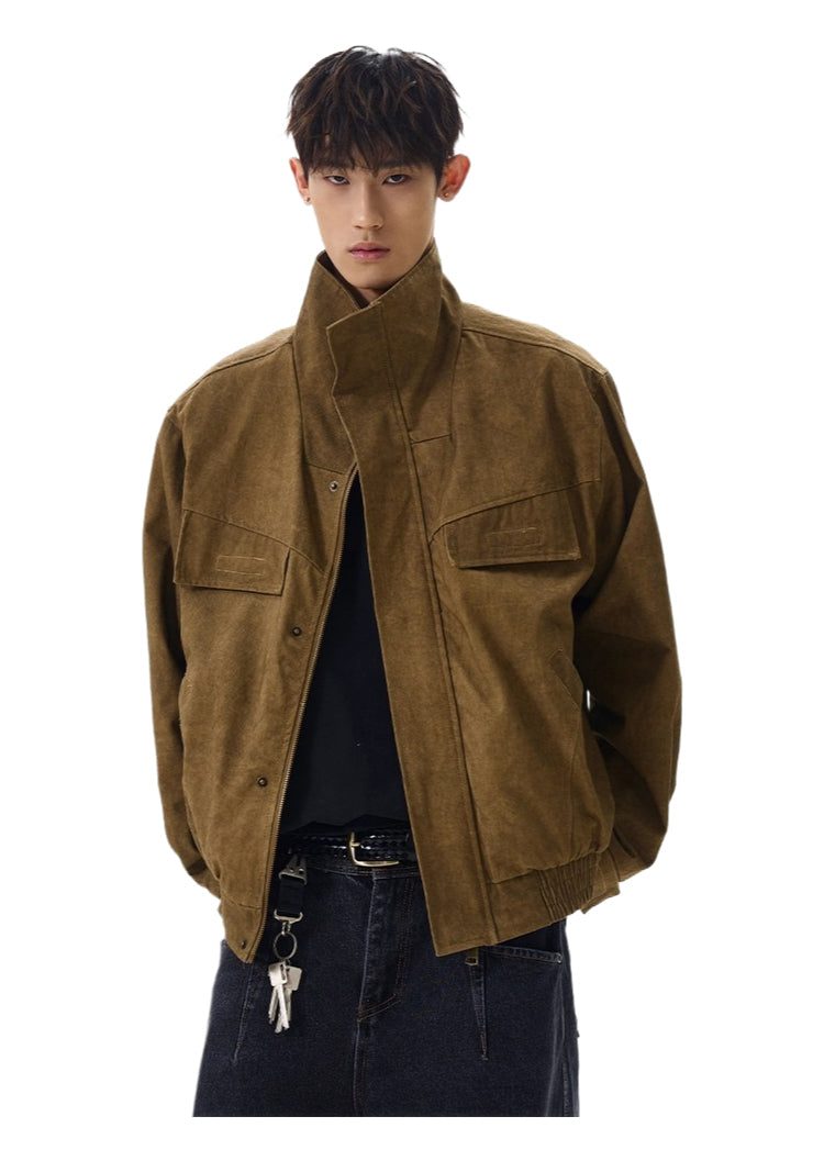 Vintage old cleanfit deconstruction stand-up collar jacket trendy short tooling jacket SIN0972