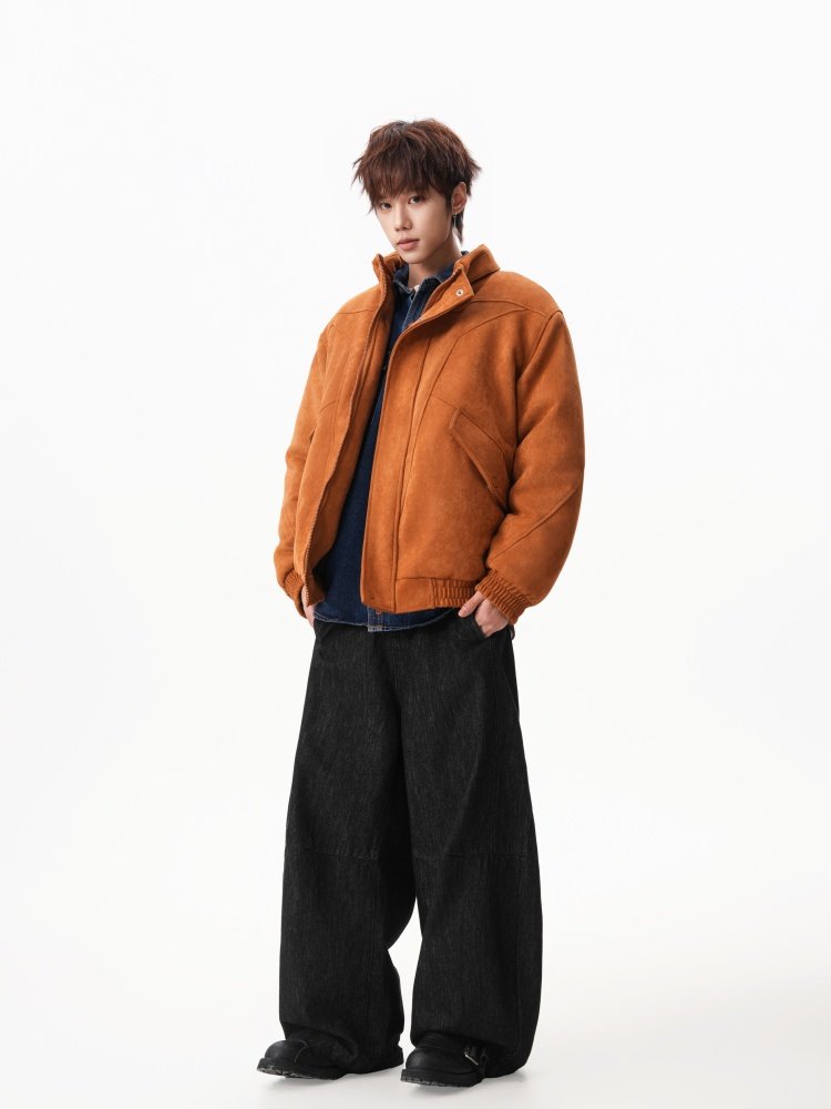 Suede Stand Collar Bomber Jacket Men's Casual Winter Coat EHW5037