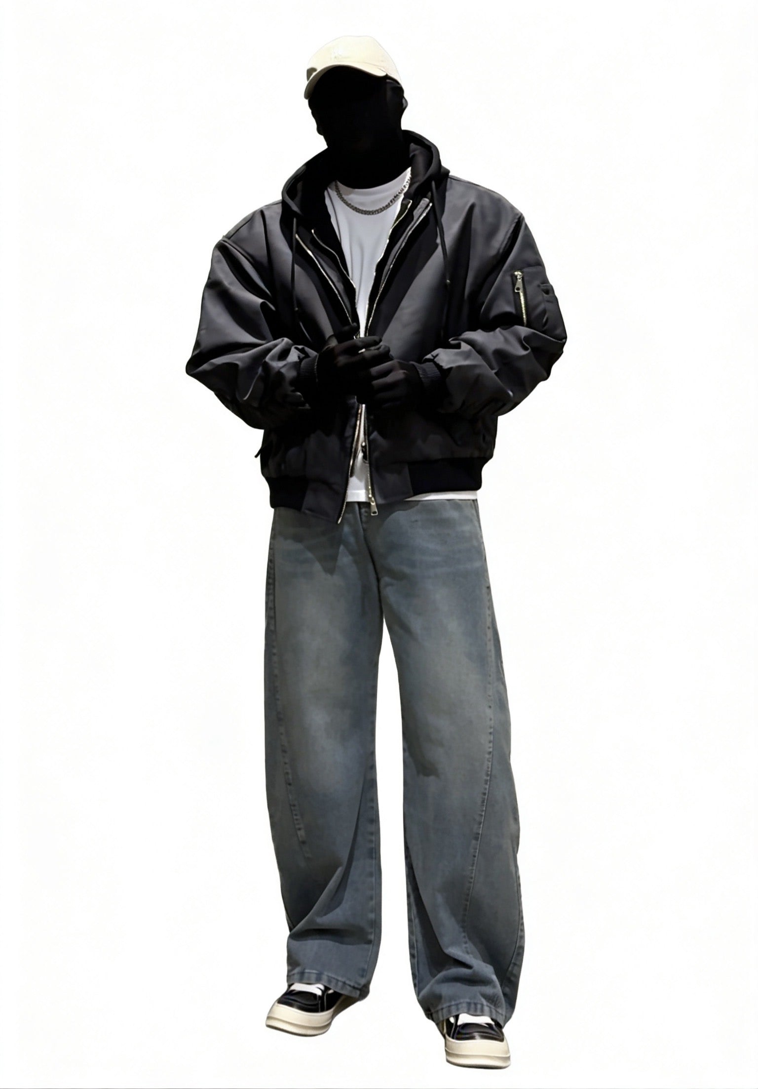 OVERSIZED HOODED BOMBER JACKET-STREETWEAR COAT WITH UTILITY POCKET EHW5009