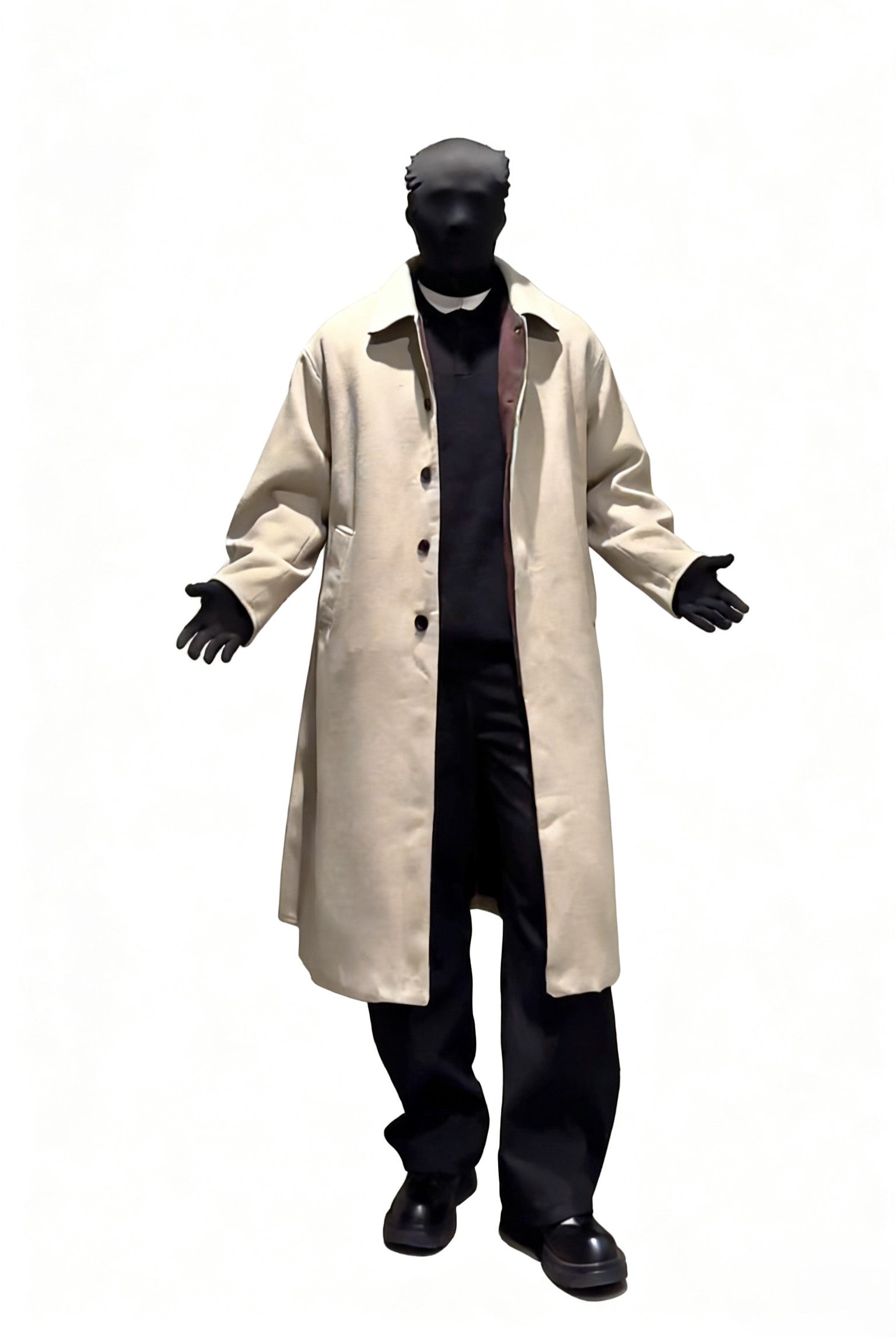 남성용 베이지 오버사이즈 울 트렌치 코트 - 레트로 롱라인 스타일 EHW5019