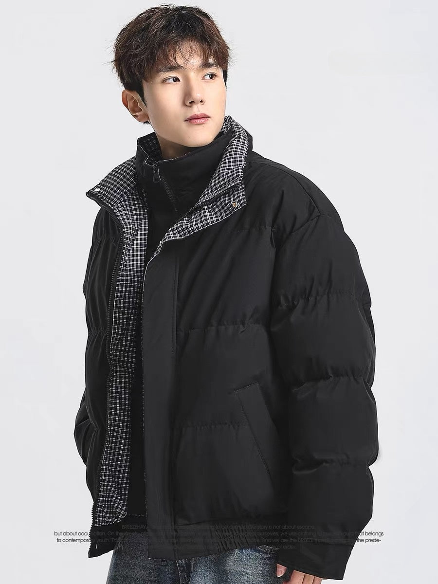 Puffer Jacket with Plaid Lining Jacket-Oversized Streetwear Coat EHW5022
