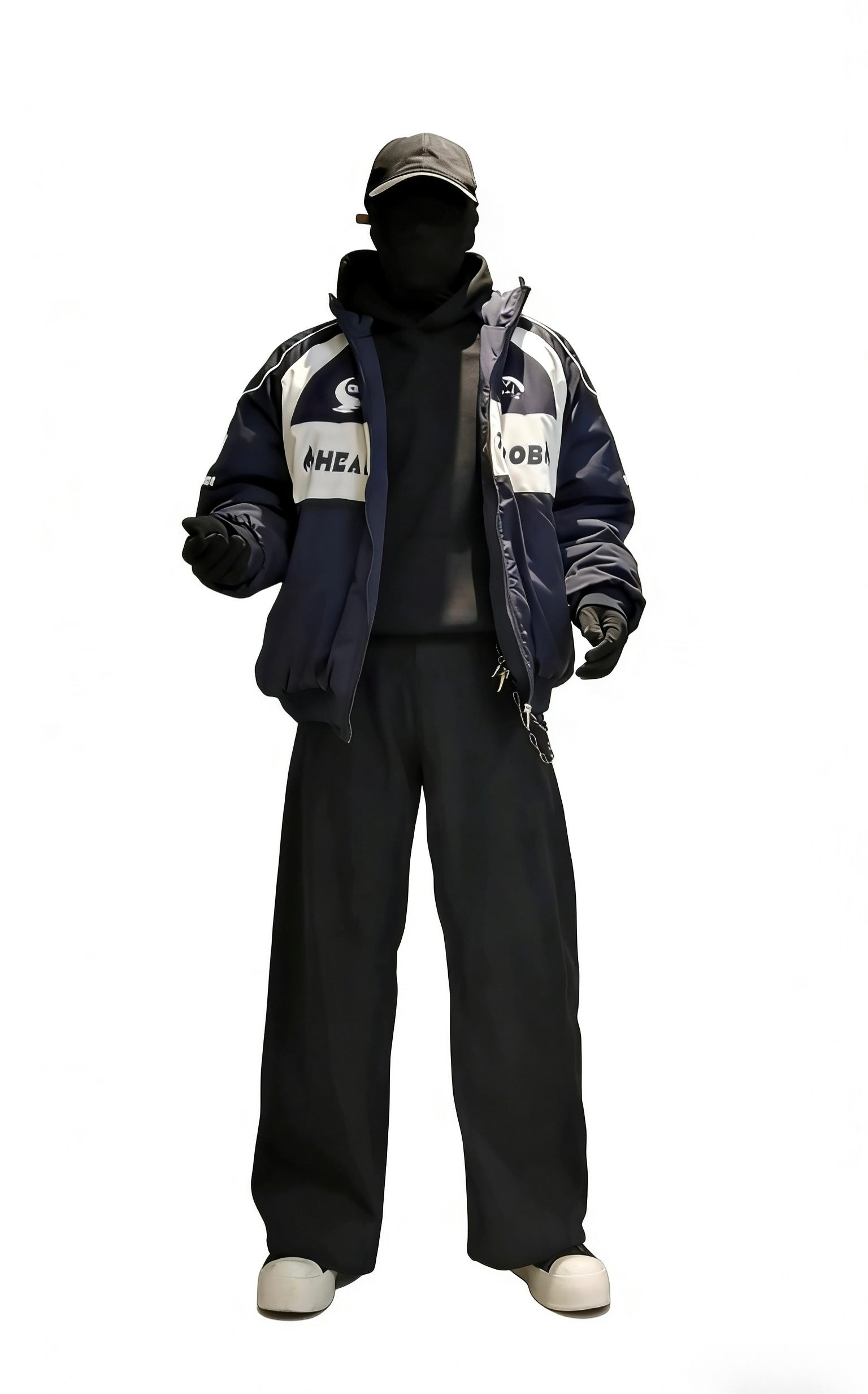 COLOR BLOCK PUFFER JACKET MEN'S STREETWEAR LETTER PRINT OVERSIZED COAT EHW5035