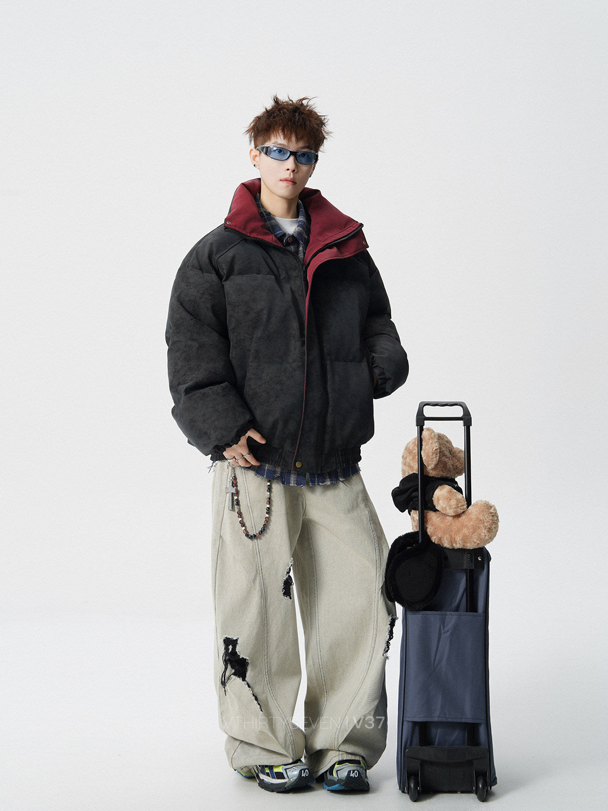 COLOR BLOCK COLLAR OVERSIZED BOMBER JACKET EHW5032