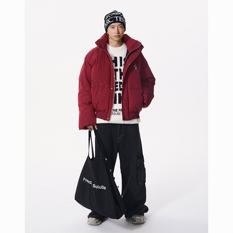 OVERSIZED BLACK PUFFER BOMBER JACKET WITH STAR DETAIL EHW5034