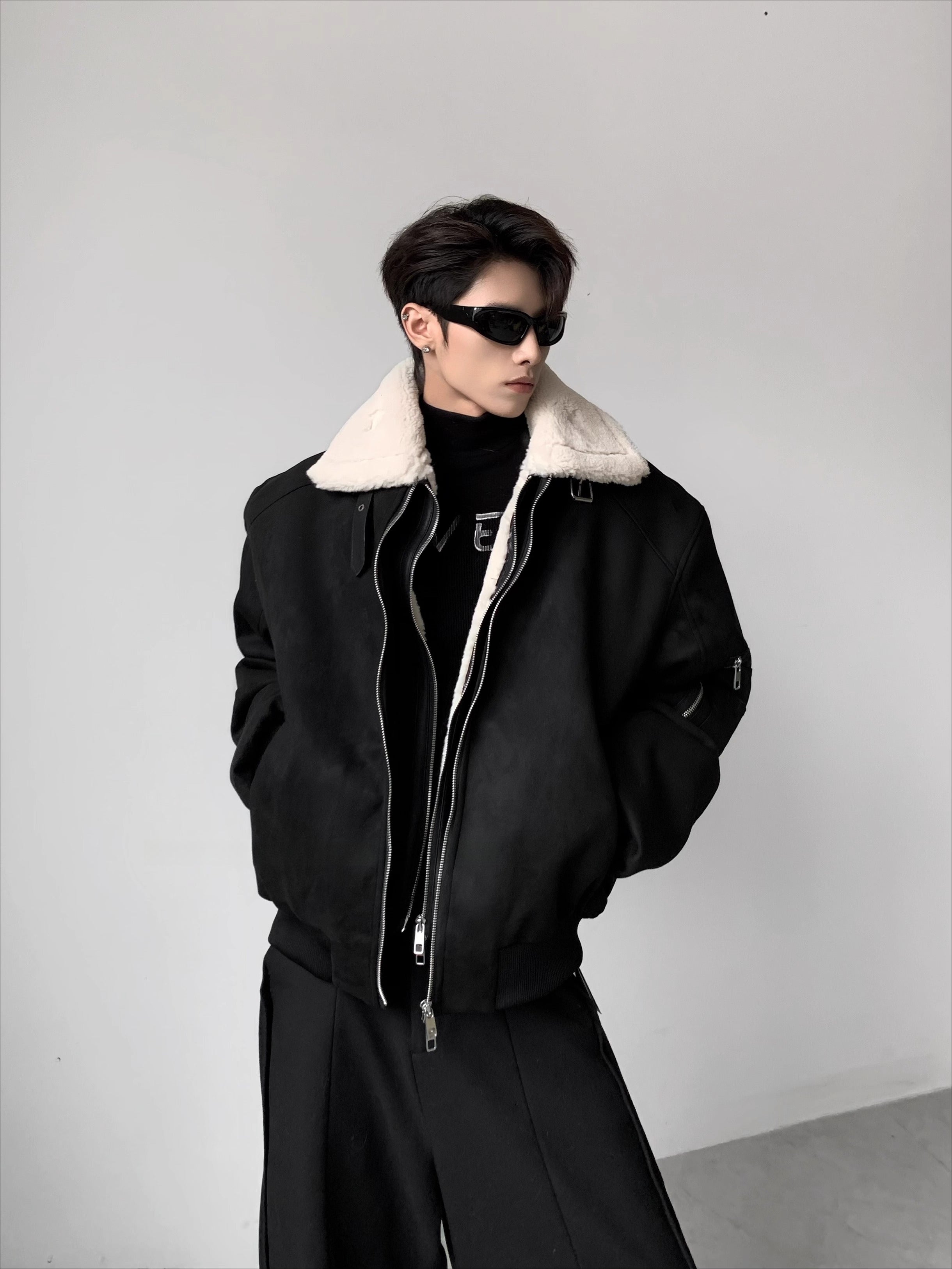 Light luxury deconstruction design sense large fur collar imitation rabbit velvet cotton jacket men's winter cleanfit jacket
