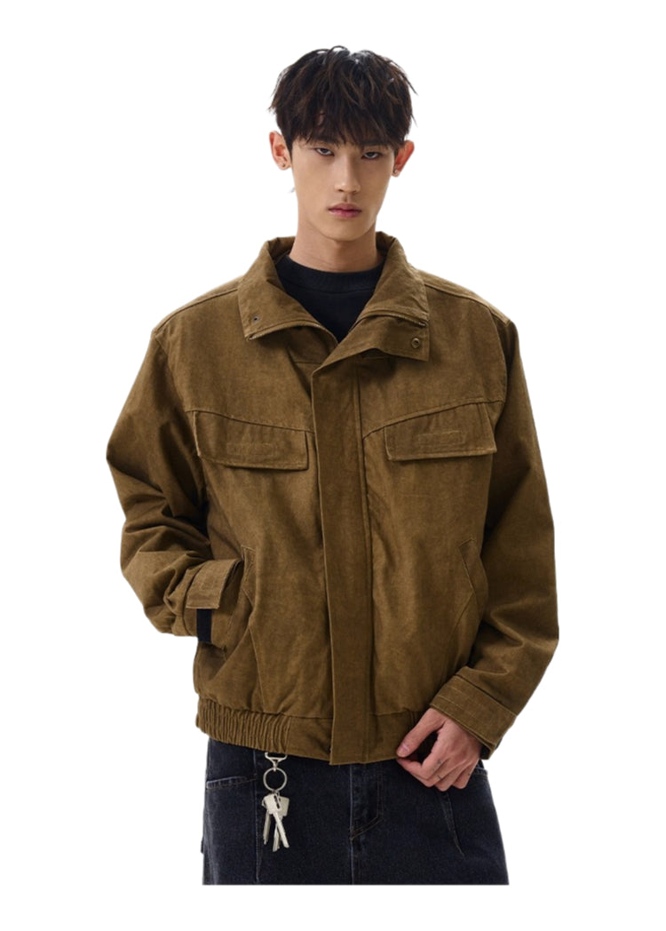 Vintage old cleanfit deconstruction stand-up collar jacket trendy short tooling jacket SIN0972