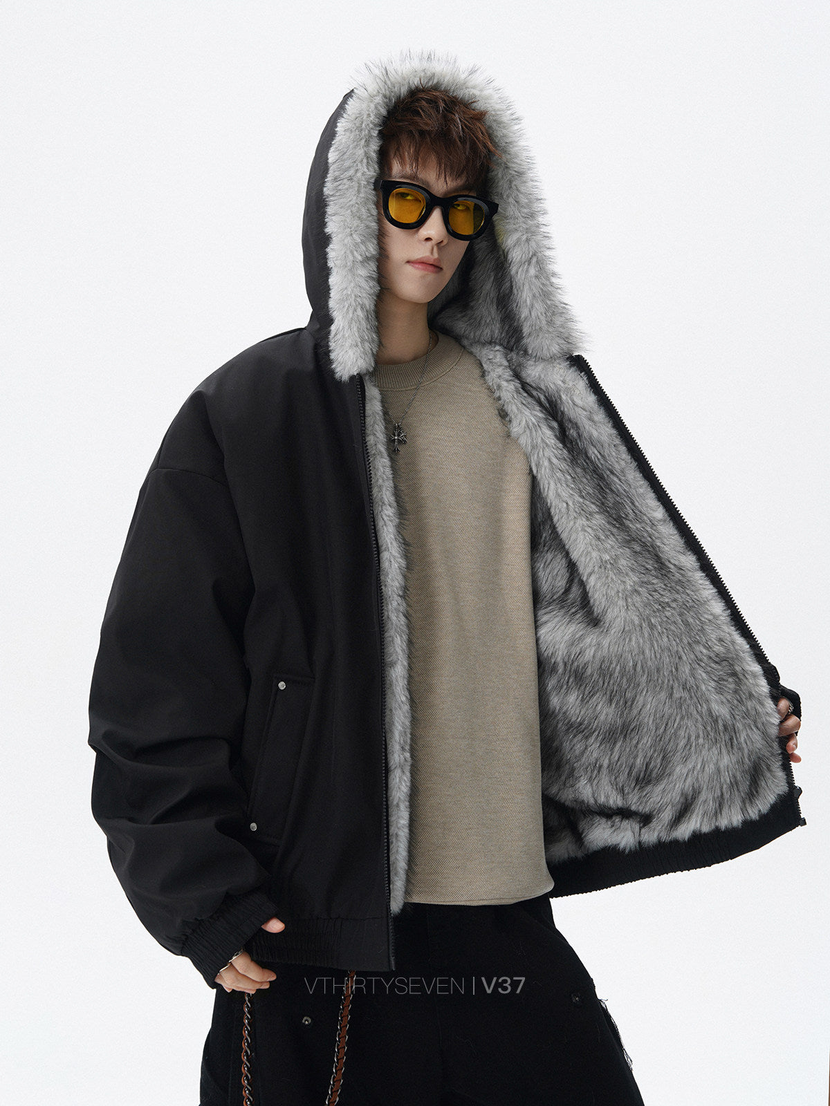 FUR COLLAR OVERSIZED BOMBER COAT EHW5054
