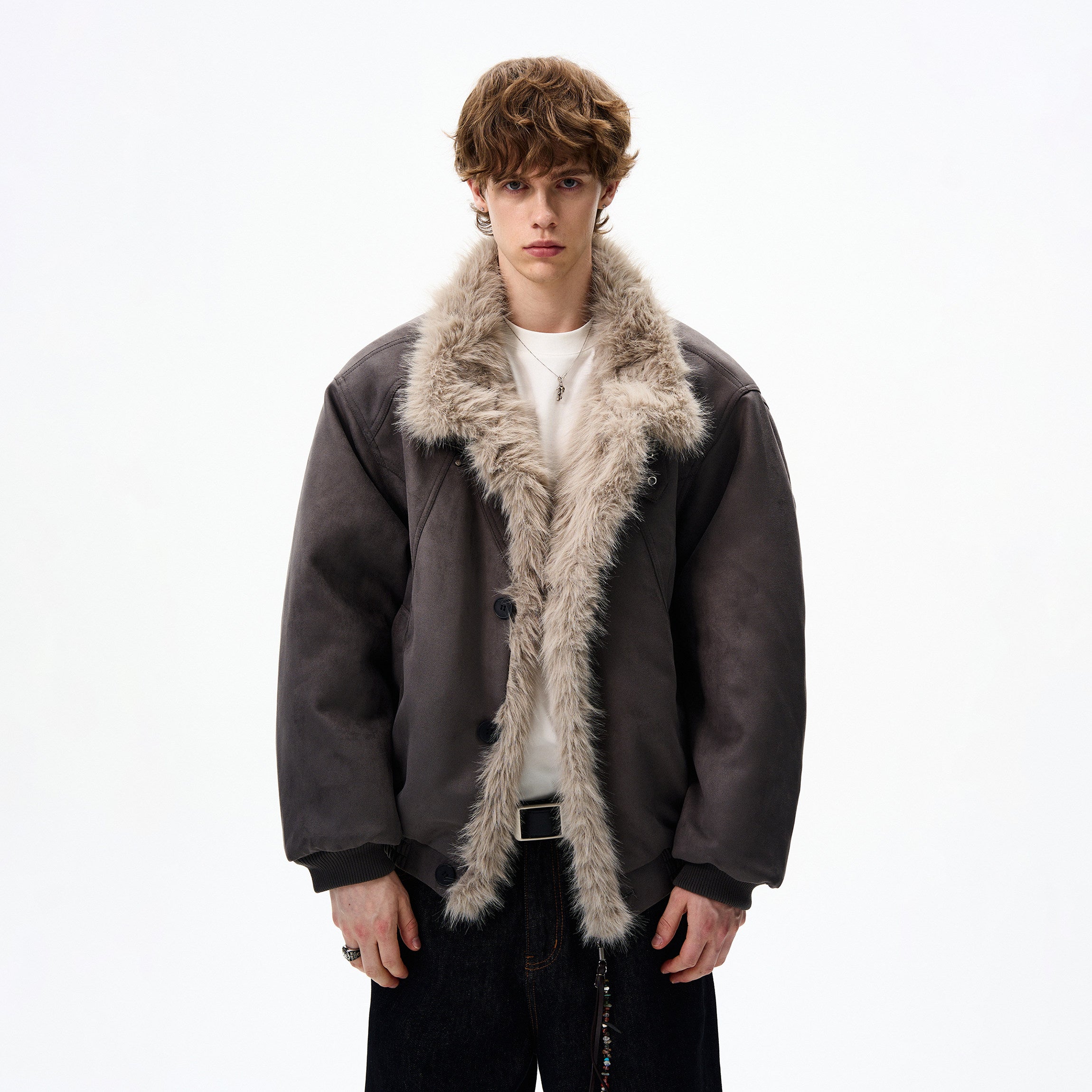 FAUX SUEDE FUR-TRIM PADDED JACKET EHW5005