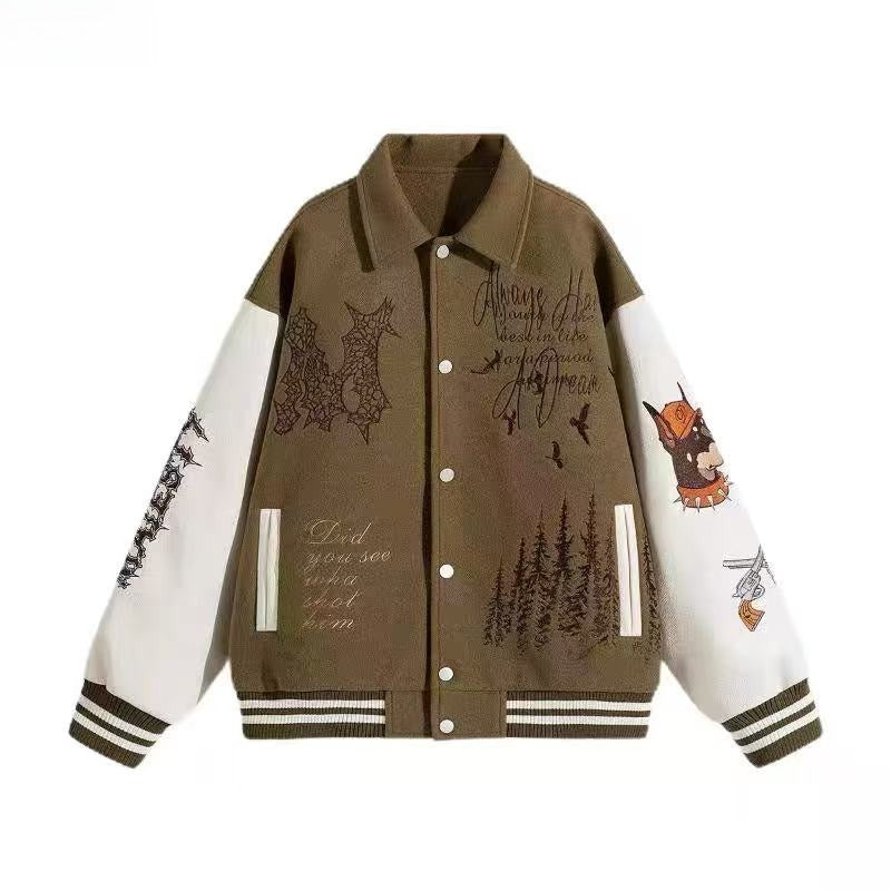 미국 중공업 자수 장식, 대비되는 색상의 접합, 남성용 트렌디한 하이 스트리트 커플 라펠 재킷