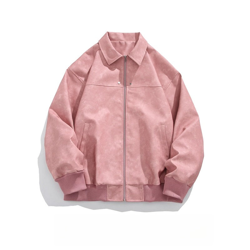 American Vintage Brown Lapel Leather Jacket Men's Maillard Suede Couple Jacket