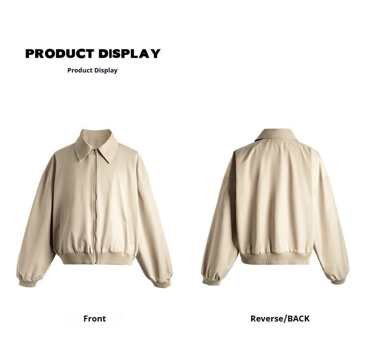 Stiff glossy versatile silhouette windproof lapel jacket men's shoulder short tooling jacket