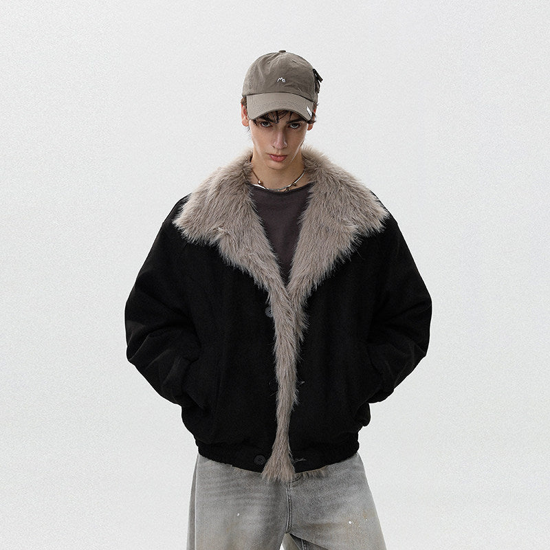 FAUX SUEDE FUR-TRIM PADDED JACKET EHW5005