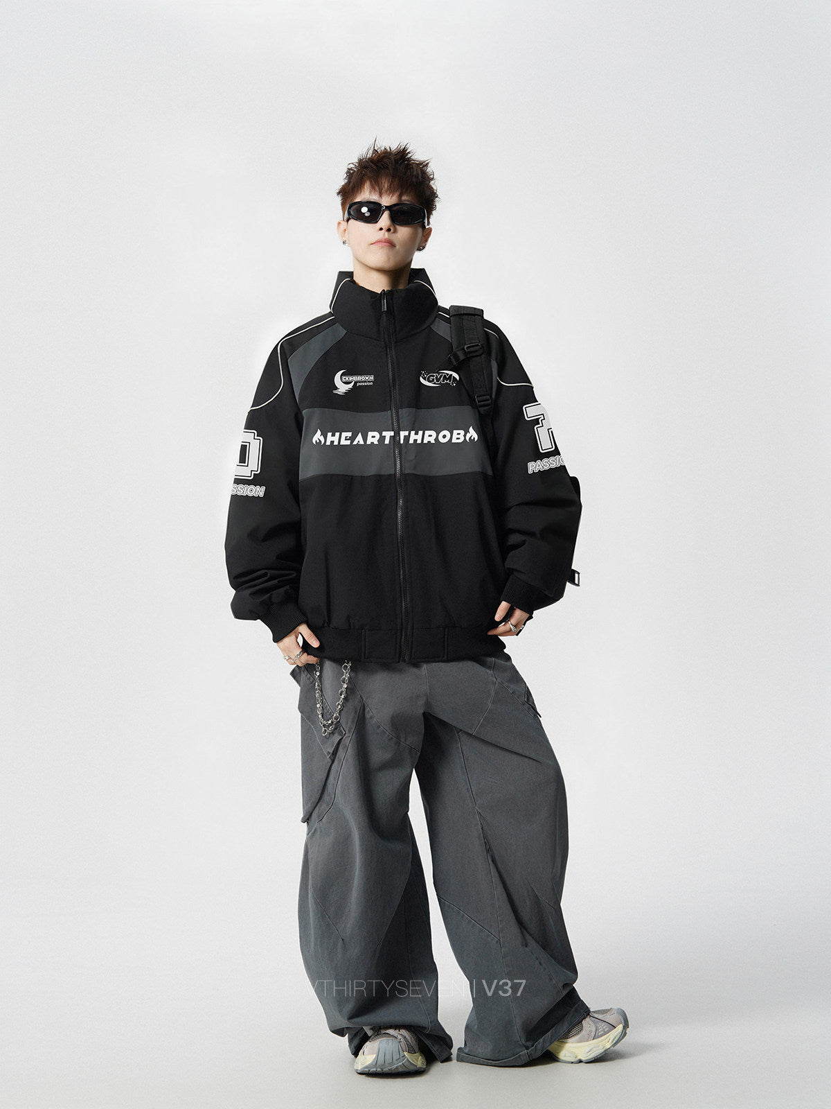 COLOR BLOCK PUFFER JACKET MEN'S STREETWEAR LETTER PRINT OVERSIZED COAT EHW5035