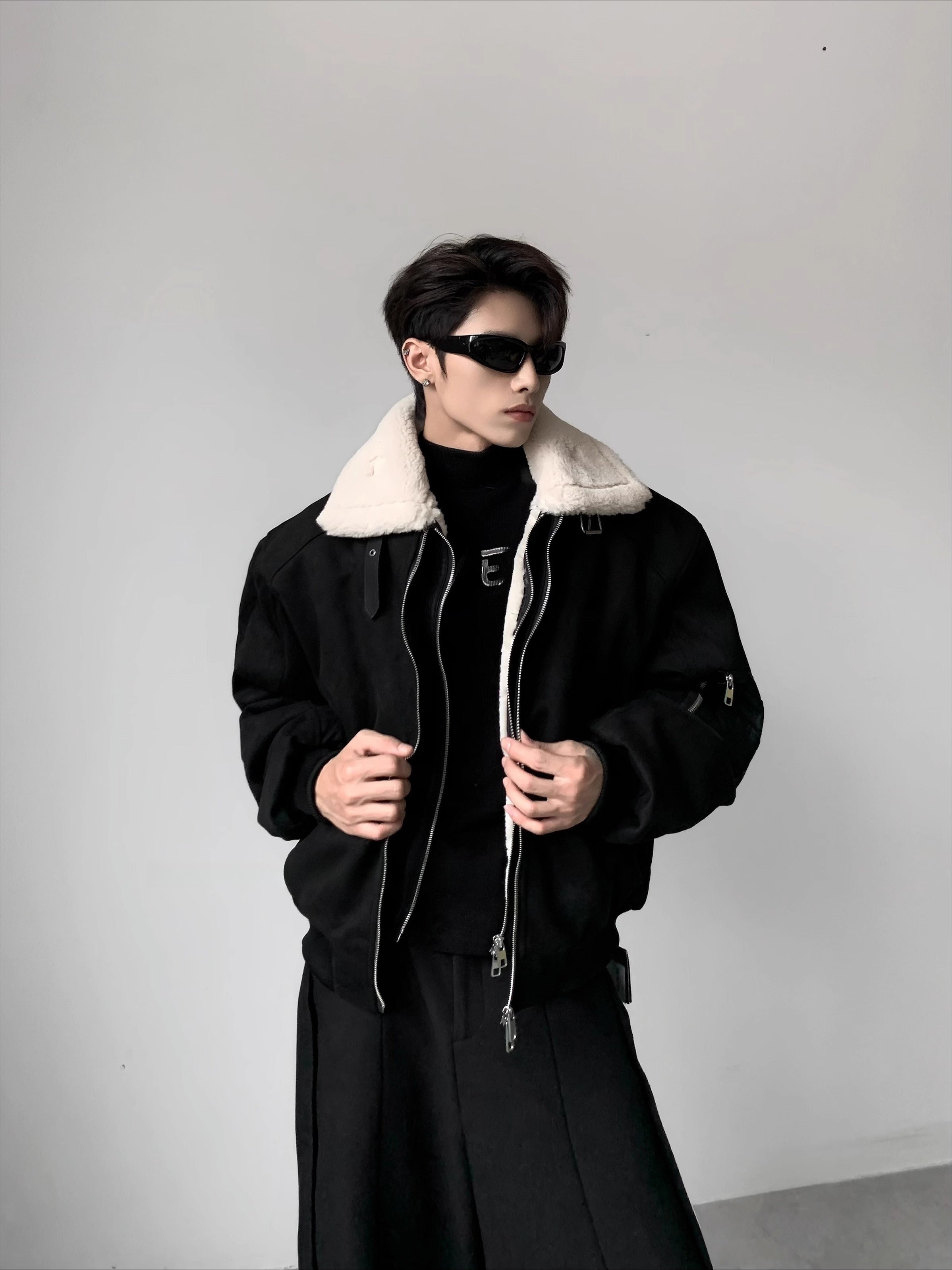Light luxury deconstruction design sense large fur collar imitation rabbit velvet cotton jacket men's winter cleanfit jacket