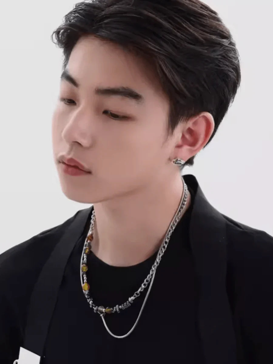 흙색 불규칙 원석 티타늄 체인 목걸이 ST1253