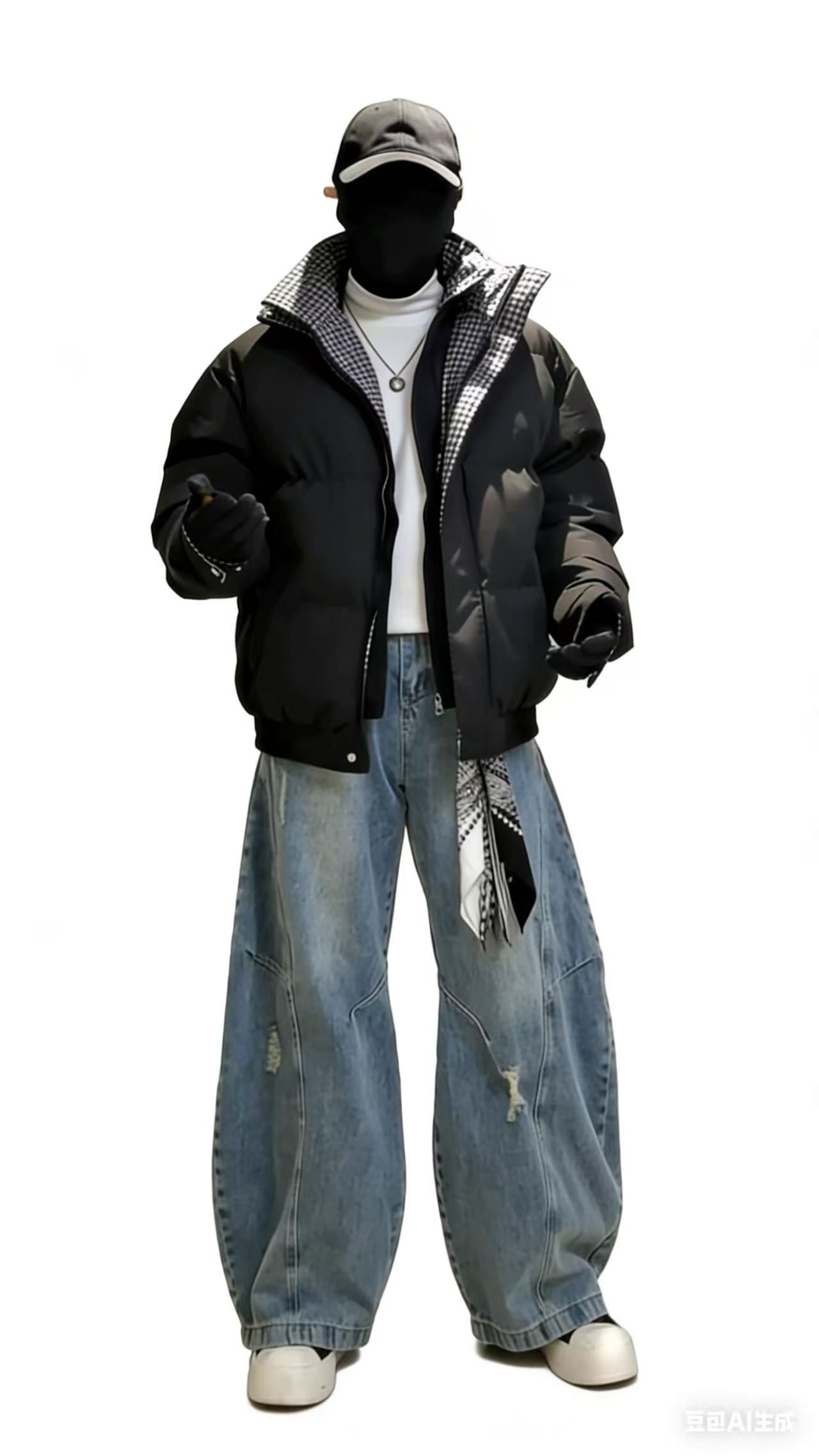 Puffer Jacket with Plaid Lining Jacket-Oversized Streetwear Coat EHW5022