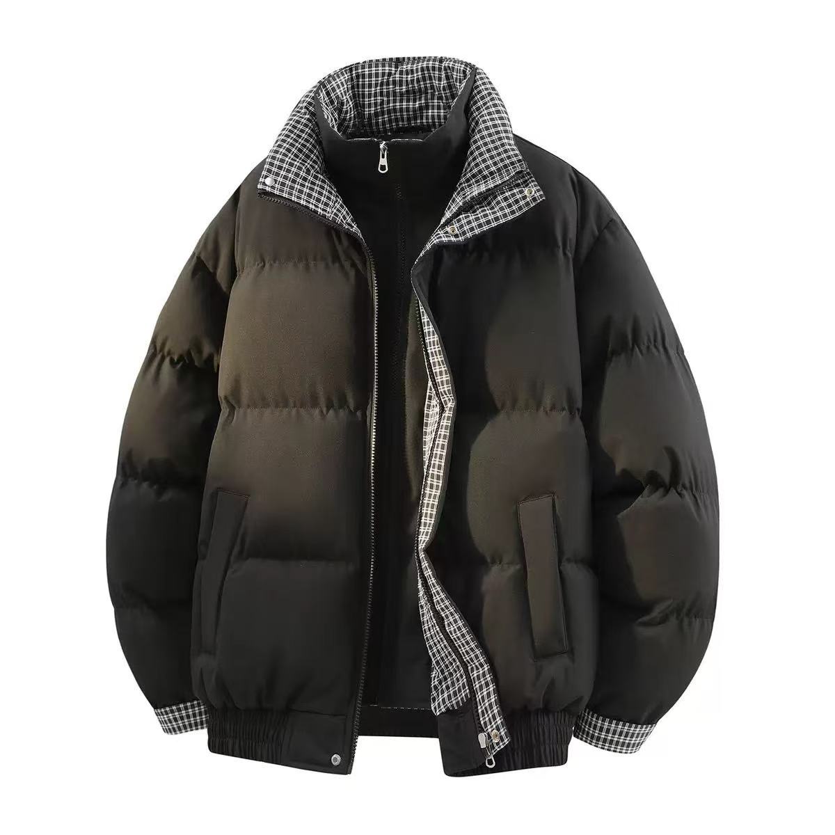 Puffer Jacket with Plaid Lining Jacket-Oversized Streetwear Coat EHW5022