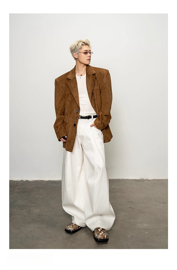 가을/겨울철 편안한 착용감을 선사하는 스웨이드 소재의 넓은 어깨 패드가 있는 남성용 마이야르 루즈핏 블레이저