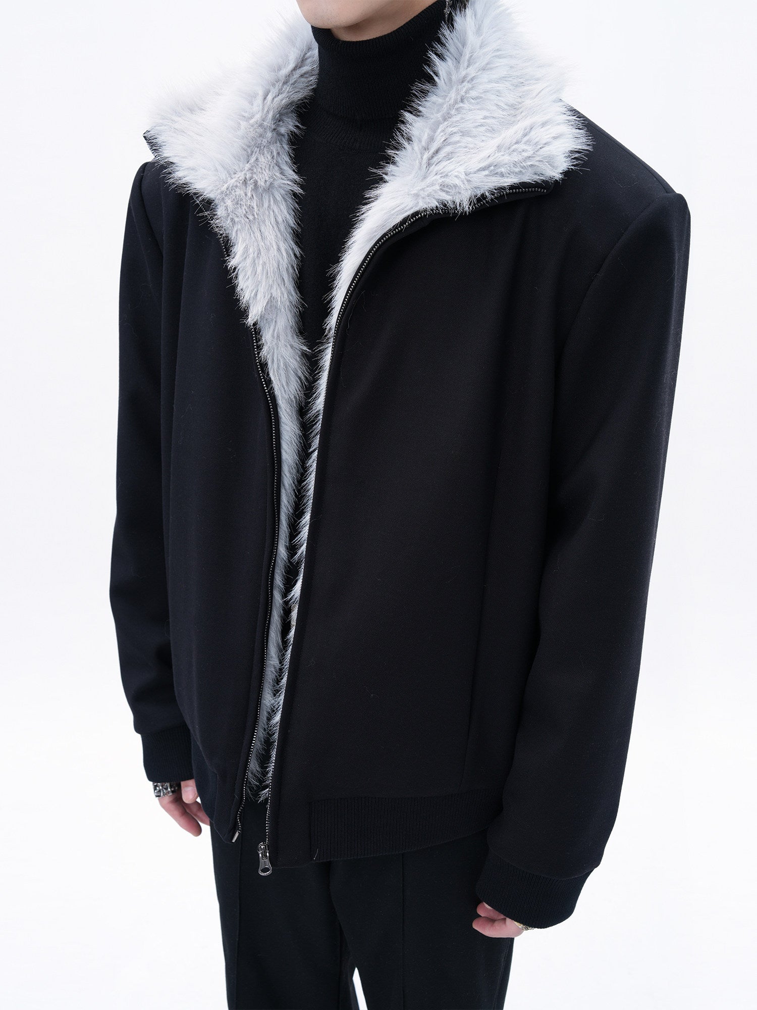 BOMBER JACKET WITH FAUX FUR COLLAR-STREET STYLE WARM ZIP-UP OUTWEAR EHW5012